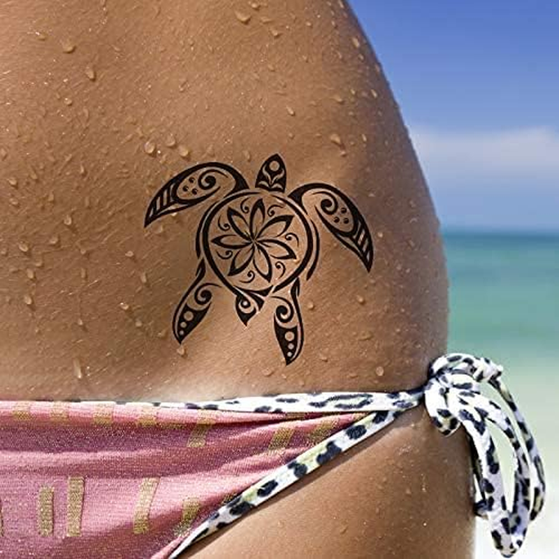 Hawaiian Turtles and Waves Temporary Tattooo Adult Men Women Aztec Polynesian Samoan Fake Temp Tat Luau Fancy Dress Party Black image number 4
