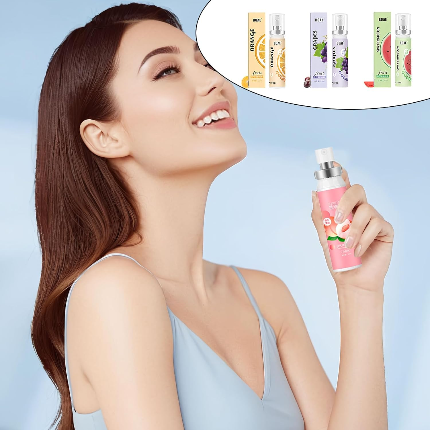 5 Pack Long-Lasting Mouth Spray,5 Fruits Flavors 20Mlbreath Spray, Apply to Fresh Breath and Oral Hygiene Care (Peaches, Lychees, Grapes, Oranges, Watermelons) image number 5