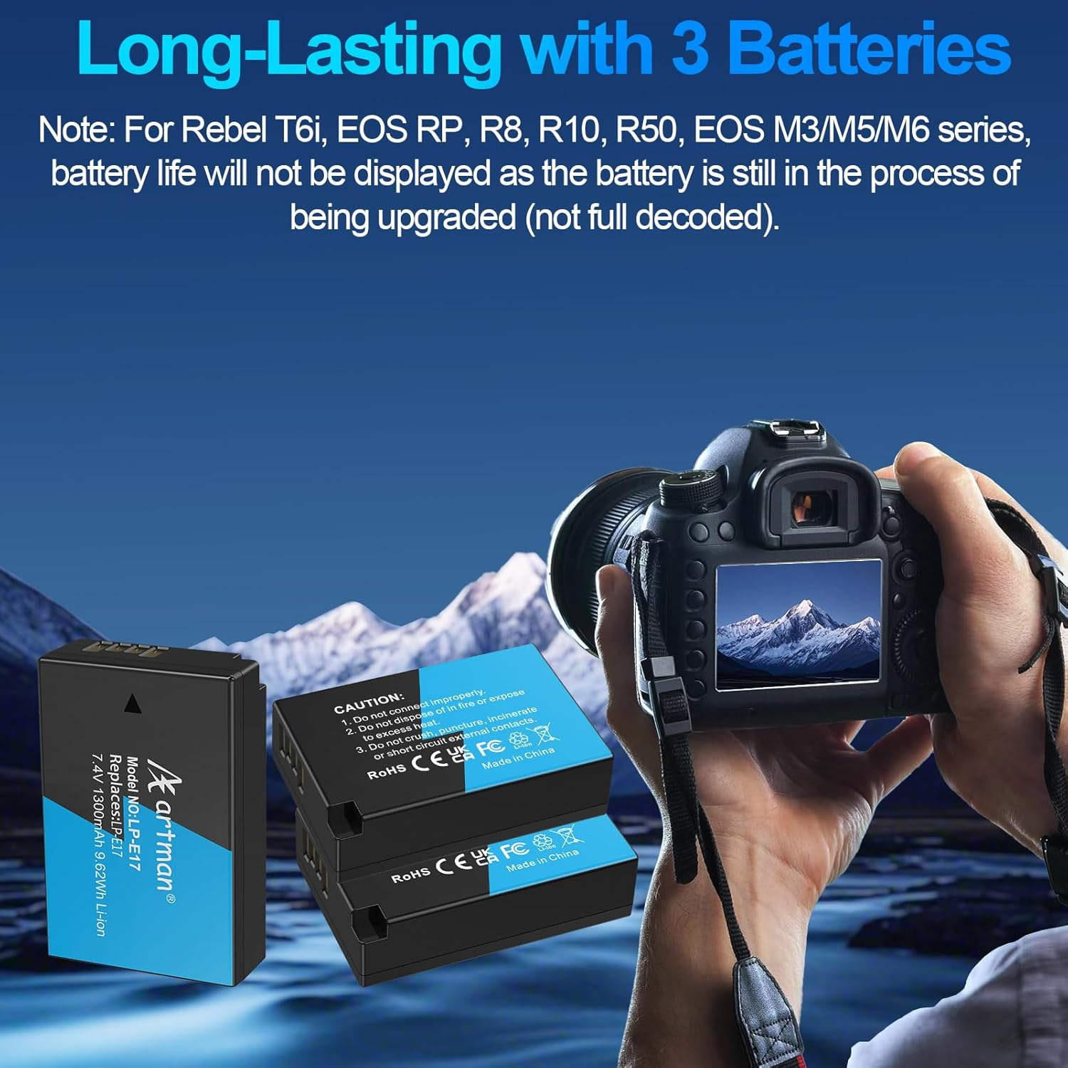 Artman LP-E17 Battery 3-Pack 1300Mah and 3-Channel LCD Charger Pack for Canon EOS RP R10 R8 R50 Rebel T6I T7I T8I T6S SL2 SL3 EOS M3 M5 M6 200D 77D 750D 760D 800D 8000D KISS X8I Camera image number 5