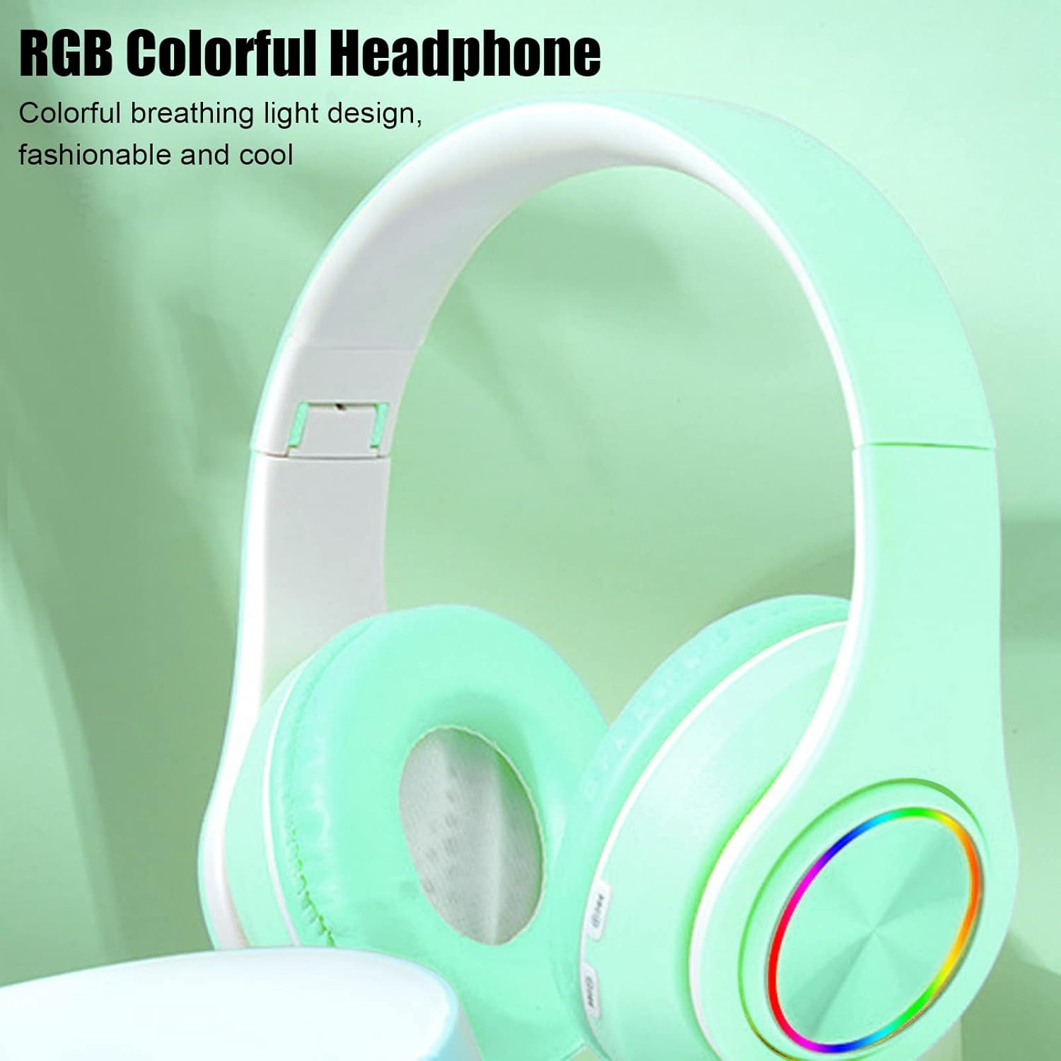 Elprico Bluetooth Headphones, Noise Reduction, Foldable Wireless Over-Ear Headphones with Colourful Light for Phone Laptop (Green) image number 4
