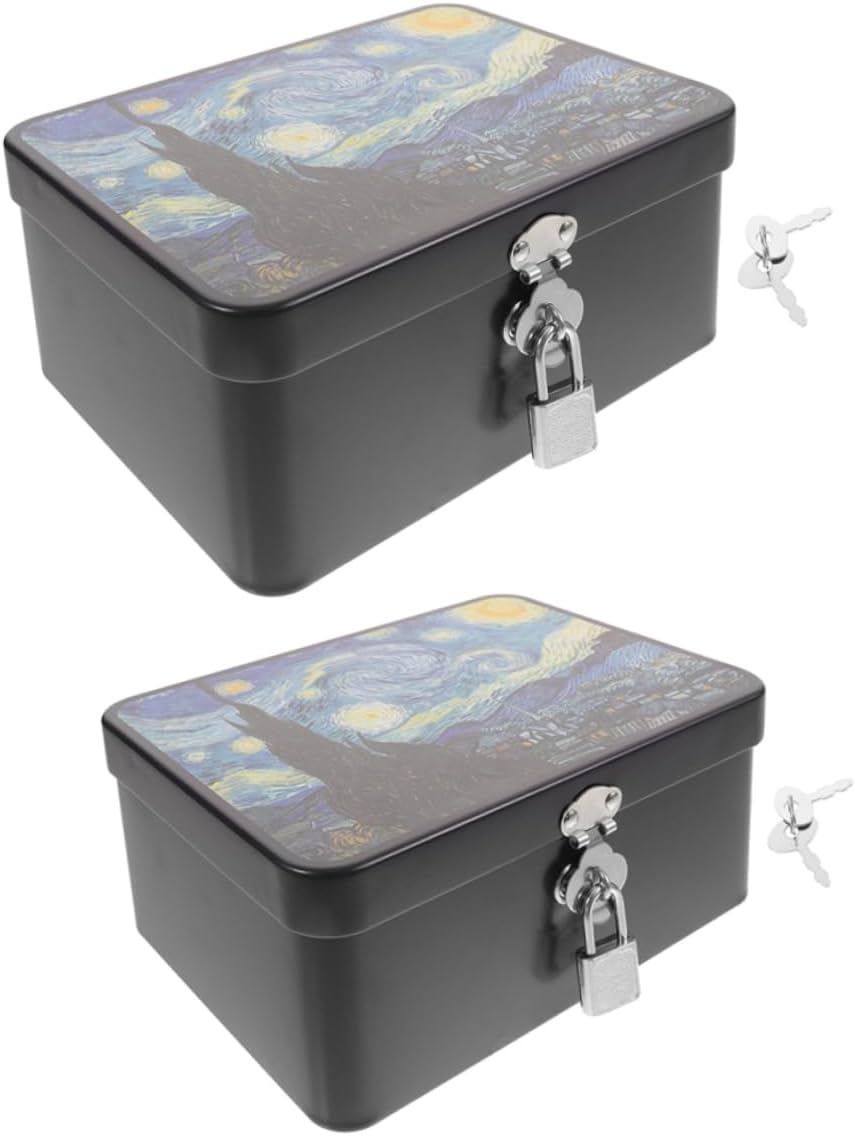 2Pcs Retro Storage Box Vintage Tinplate Box Lock Desk Organizer for Items Multipurpose Storage Case for Toy as Treasure Lock image number 6