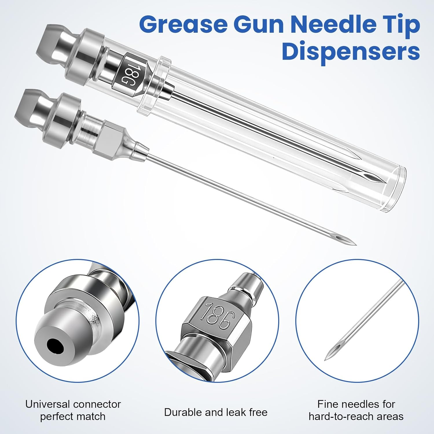 5PCS Grease Gun Needle Tip Accessory Kit - Includes Grease Needle Dispenser, Rubber Coupler Adapter Grease Injector, Detachable Nozzle Tips, 2 Grease Needle Nozzle Tools for Narrow Tight Spaces image number 3