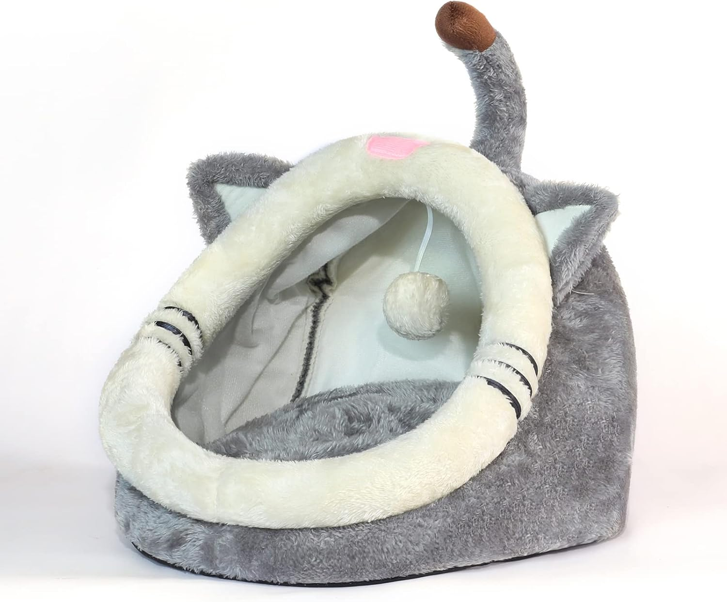Jiupety Cute Cat Bed, Indoor Lovely Velvet Igloo for Cat and Small Dog, Warm Cave Sleeping Nest Bed for Puppy and Kitten, Green Frog, M