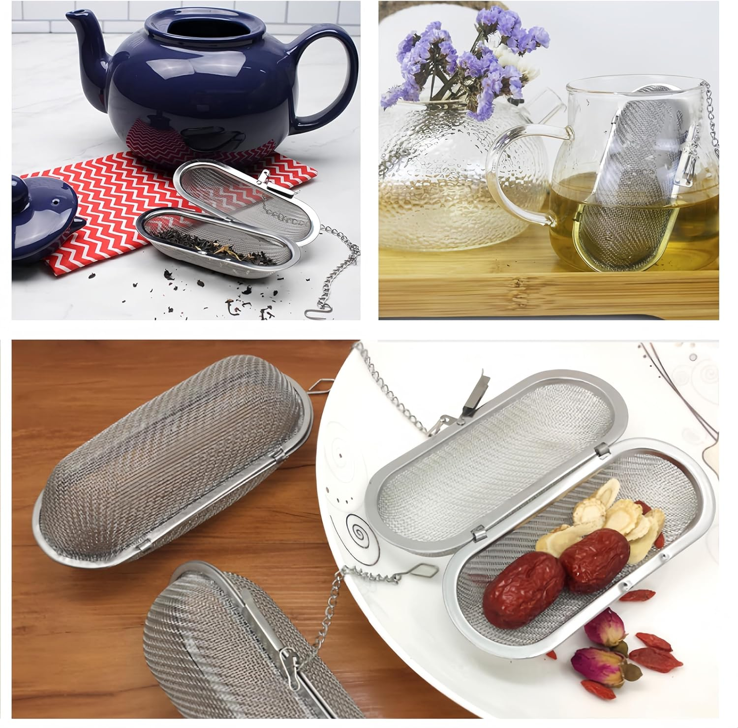 2 Pcs Tea Strainer, CAASFOOY Spice Strainer for Cooking,Tea Filter, Floating Stainless Steel Mesh Tea Infuser Oval Loose Leaf Tea for Kitchen Cooking Office Home Supplies (Silver) image number 3