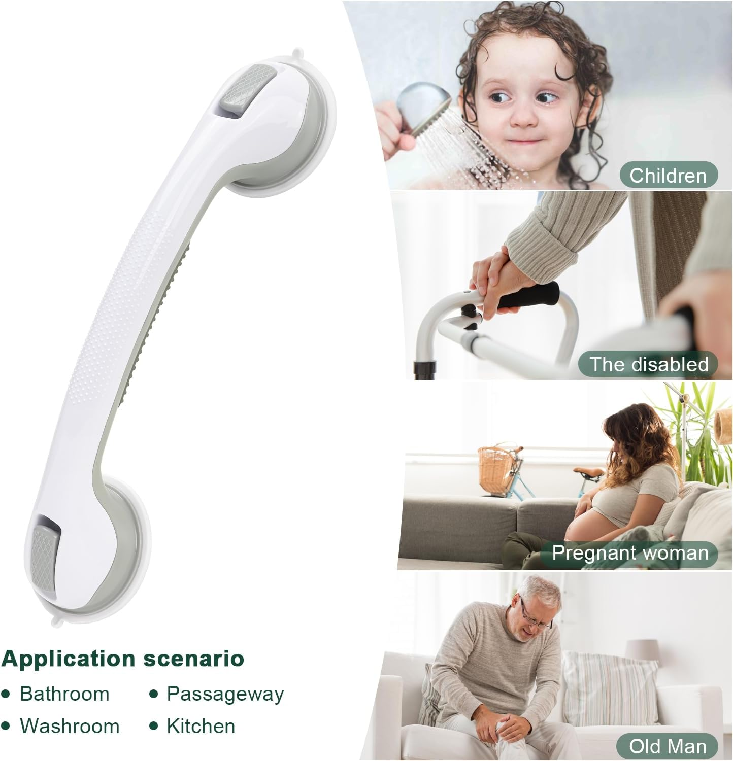 Sunzone 2 Pack Suction Grab Bars, Grab Bar for Elderly,Heavy Duty Shower Handle,Bathroom Grab Bars for Seniors,Removable Shower Handrails image number 4