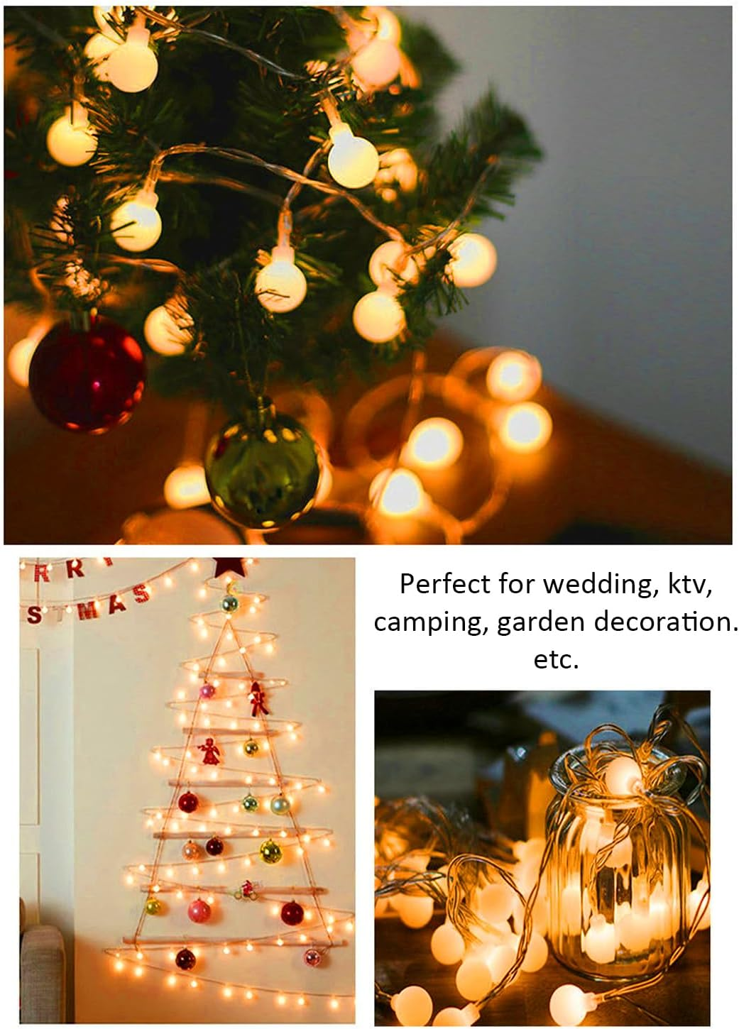 Globe String Lights, 33 Feet 80 Led Fairy Lights USB Plug In, 8 Modes Mini Globe Light for Indoor Outdoor Bedroom Party Wedding Garden Christmas Tree Decor (Yellow) image number 3