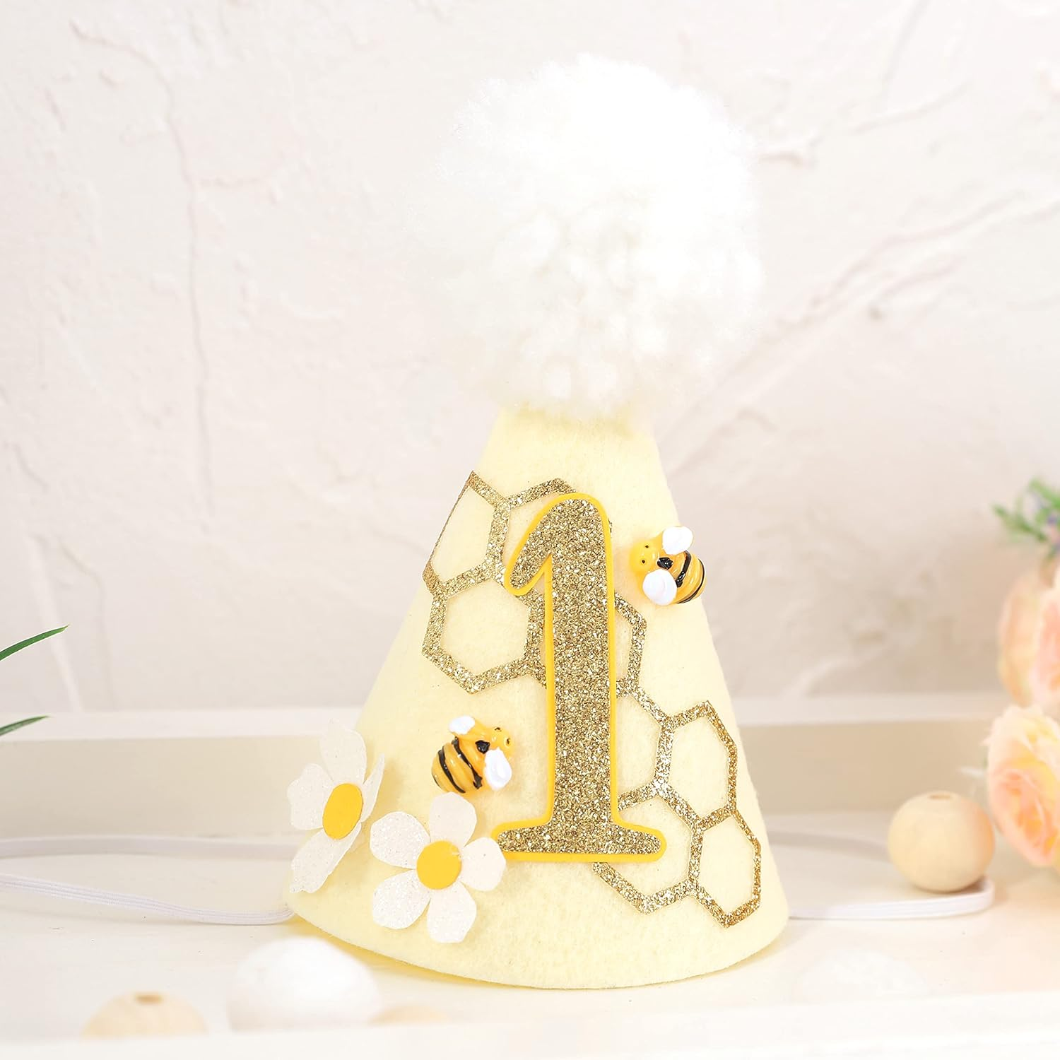 SYESQL Bee 1St Birthday Cone Hat - Party Hat with Photo Props for Baby'S First Birthday Party image number 3