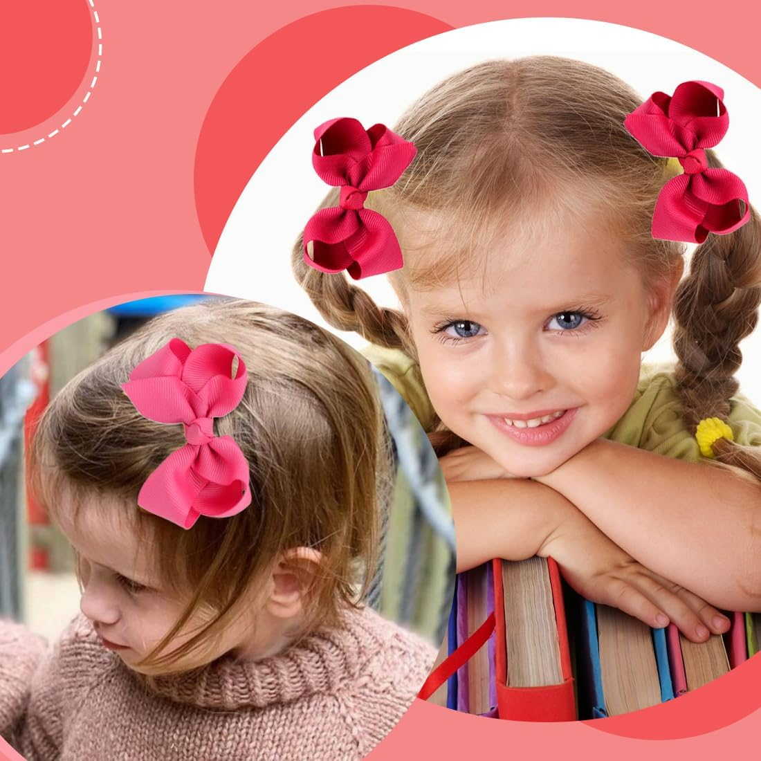 YOCDNOV Pack of 6 Bows Hair Clips - Ponytail Clips 3 Inches, Duckbill Hair Bow for Teenage Girls Hair Accessories (Coral Red + Pink + Nude Pink)
