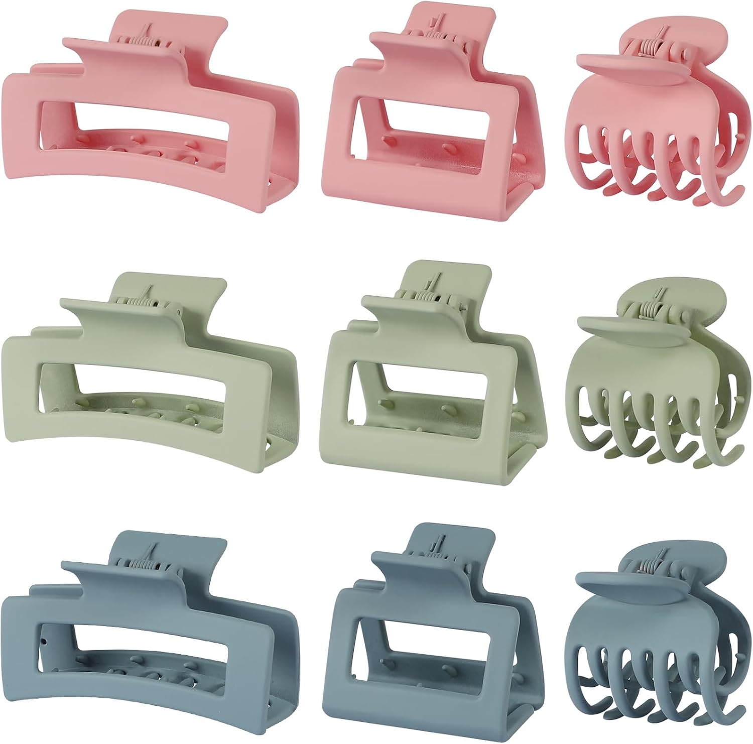 3 Style Claw Hair Clips Set for Women - 9 Pcs Medium Rectangle Clips for Thick Hair, Square Clips for Thin Hair - Grey image number 1