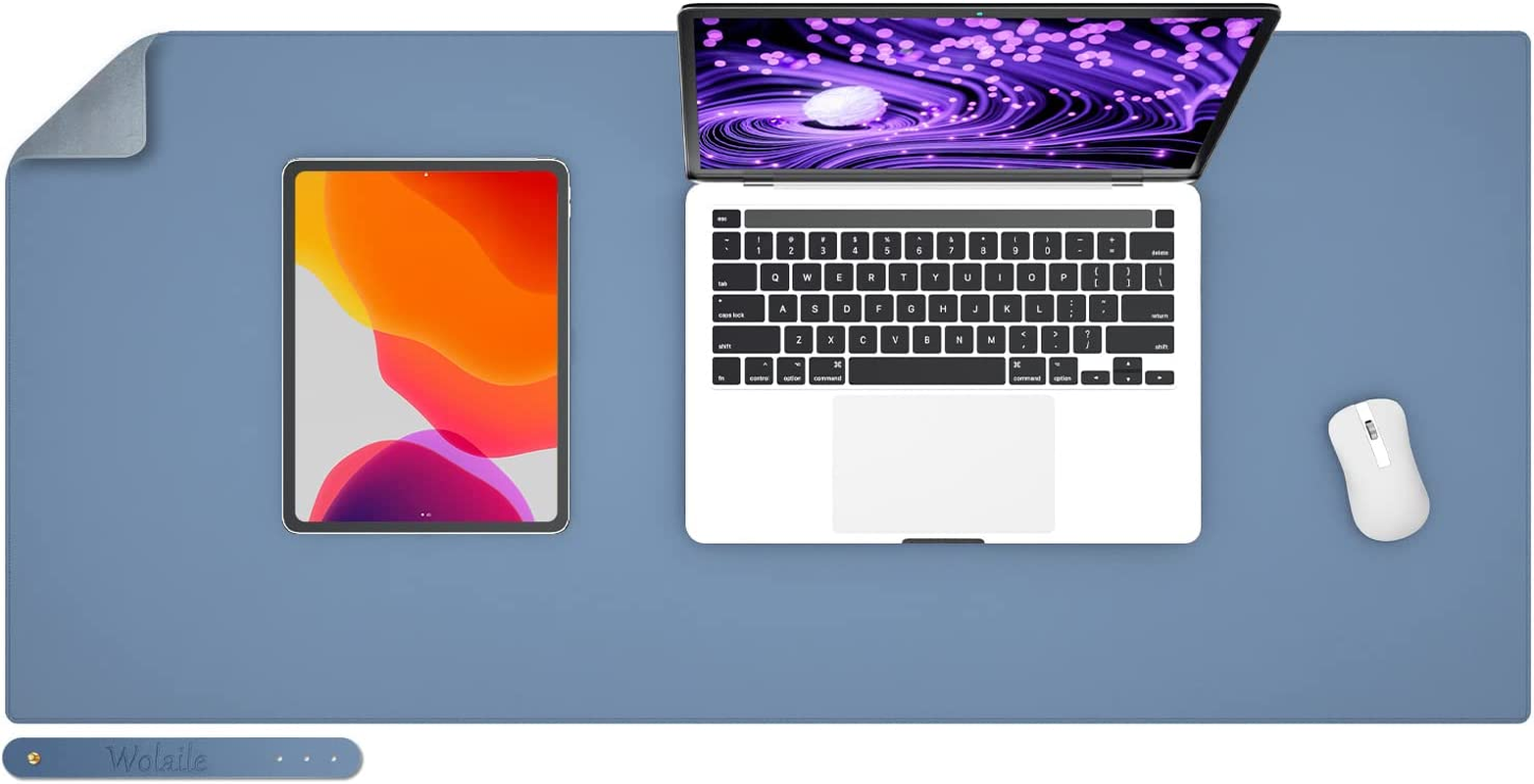 Leather Desk Pad Blotter, 36X17 Inch Big Keyboard Mouse Pad,Waterproof Non-Slip Writing Desk Computer Mat Desktop Protector for Office Home,Ivory White