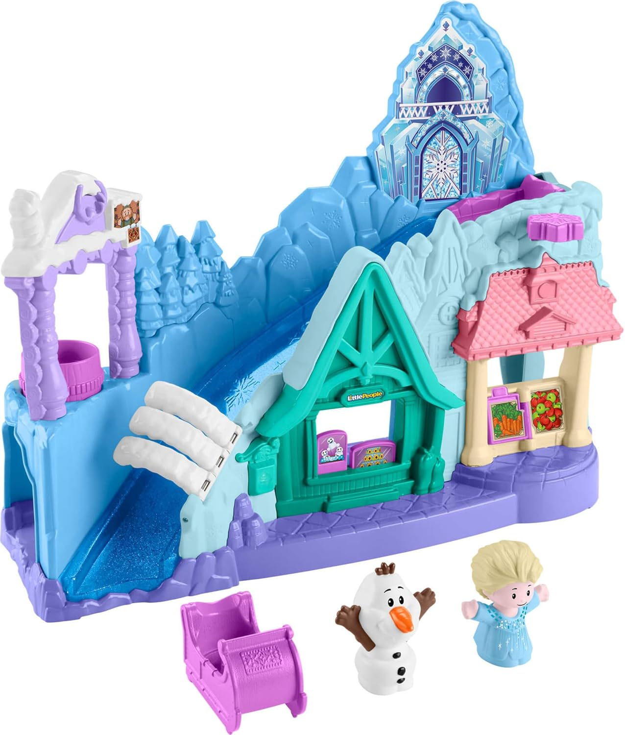 Fisher-Price Little People Toddler Toy Disney Frozen Arendelle Sledding Adventures Playset with Figures for Pretend Play Ages 18+ Months image number 4