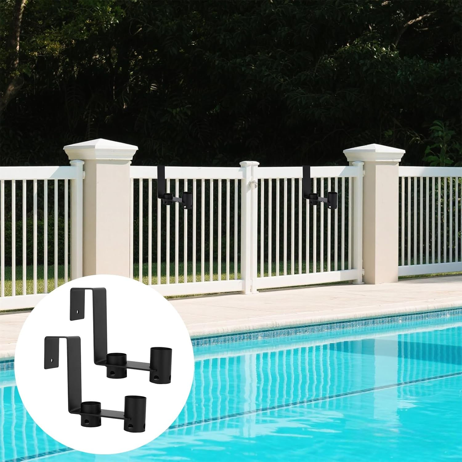 BOXOB 2Pcs Pool Pole Hangers, Heavy-Duty Pool Equipment Hooks for Nets Skimmers Brushes Swimming Pools Tool Holder Fence Hooks for Hanging Poles & Accessories image number 2