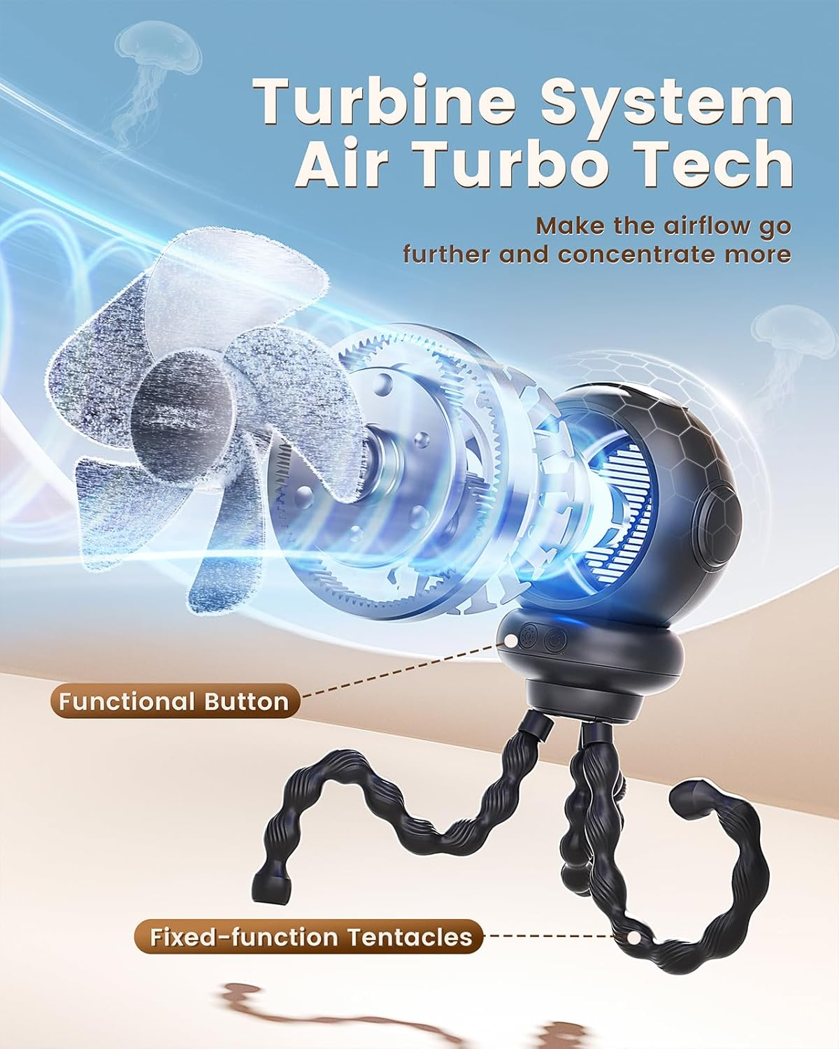 Pram Fan - 4 Speeds Portable Stroller Fans, USB Rechargeable Mini Personal Fan with LED Display, 4000Mah Flexible Tripod Clip on Fan for Desk, Travel, Car Seat, Bike, Camping and Office