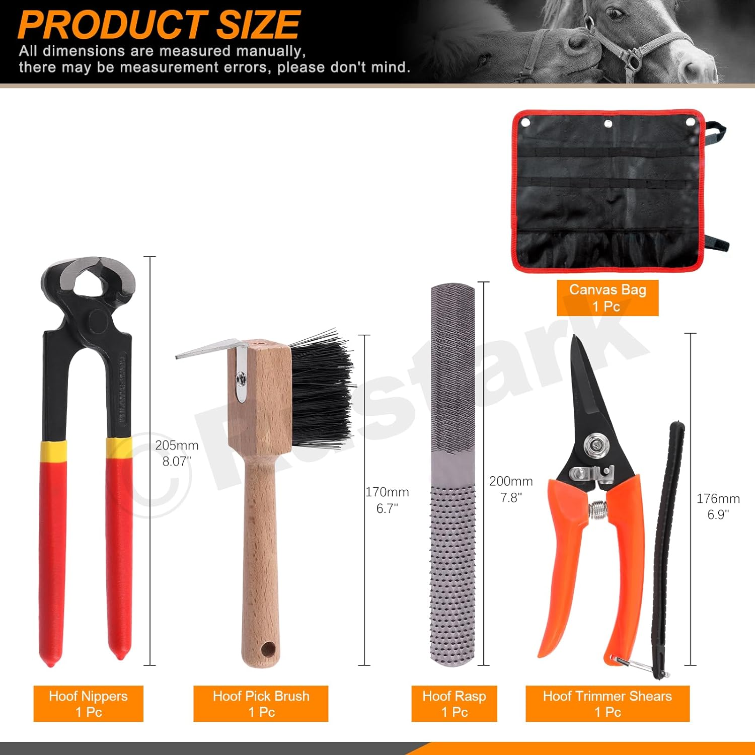 5Pcs Professional Farrier Tools Kit with Roll Pack Hoof Trimming Tools Set Includes Hoof Nipper, Hoof Trimming Shears, Hoof Rasp, Hoof Cutter for Horse image number 3