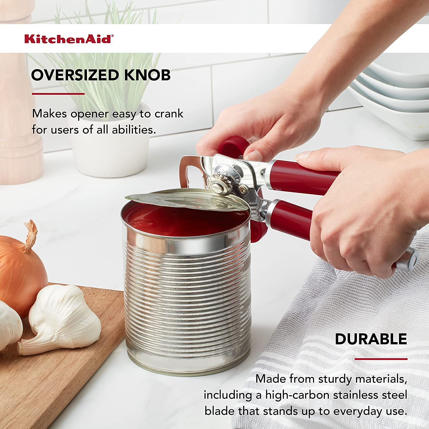 Kitchenaid Classic Multifunction Can Opener/Bottle Opener - Razor-Sharp Stainless Steel Cutting Wheel | Integrated Bottle Opener | Easy Crank Knob for Effortless Operation | 8.34-Inch | Empire Red image number 6