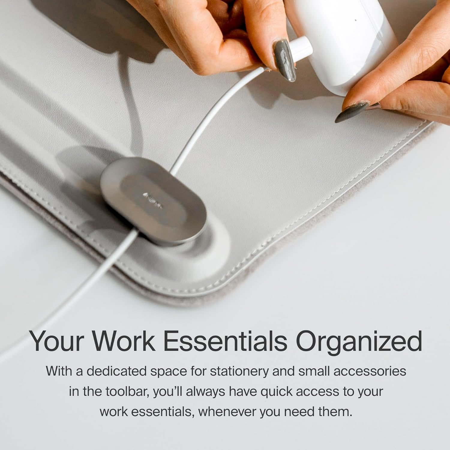 Orbitkey Desk Mat Slim | Made from Premium Vegan Leather and Recycled PET Felt | Document Hideaway | Magnetic Cable Holder, Stone image number 1