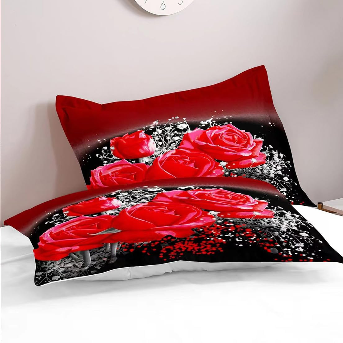 3 Piece Quilt Cover Set Queen Size Red Rose Star Bedding Set Blanket Animal and Flower Style 3D Digital Printed Duvet Cover Set Home Decor 2 Pillow Cases with 1 Comforter Cover (210 * 210 Cm) (15070) image number 4