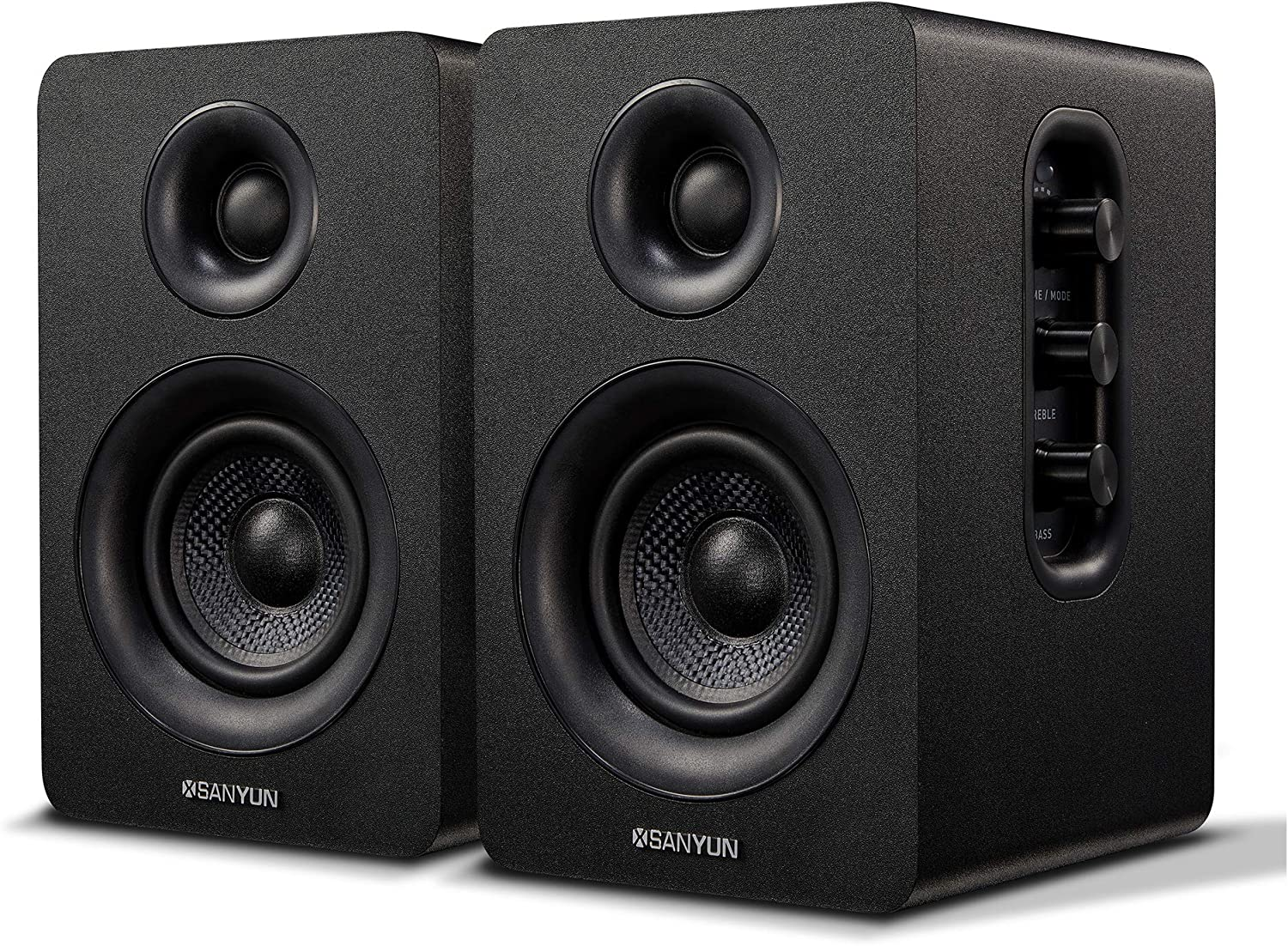 Sanyun SW208 3" Active Bluetooth 5.0 Bookshelf Speakers &ndash; 60W Carbon Fiber Speaker Unit - Built-In 24Bit DAC - Dynamic 3D Surround Sound &ndash; 2.0 Computer PC Monitor Gaming Speakers (Pair, White)