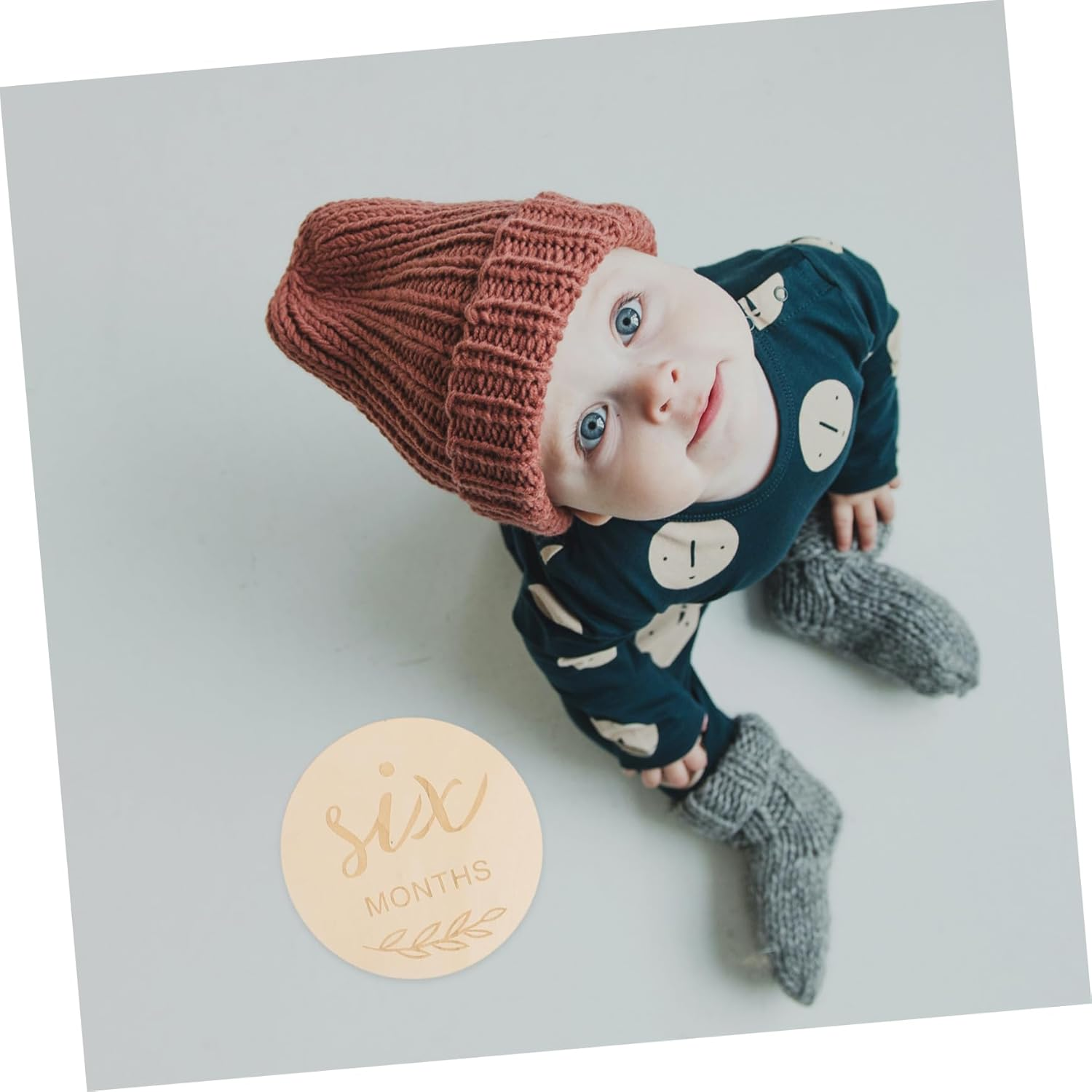 KONTONTY 12Pcs Wooden Milestone Cards Newborn Growth Wooden Discs Double Sided Photo Props Decorative Milestone Discs for Capturing Special Moments image number 3