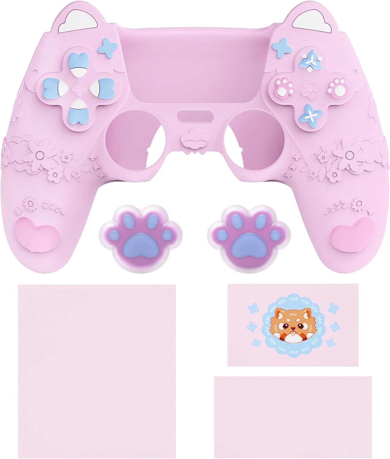 Playvital Cute Spring Lesser Panda Silicone Cover for Ps5 Controller with Joystick Cap and Sticker, Anti-Grip Shockproof Skin, Compatible with Charging Station, Cotton Candy Pink image number 6