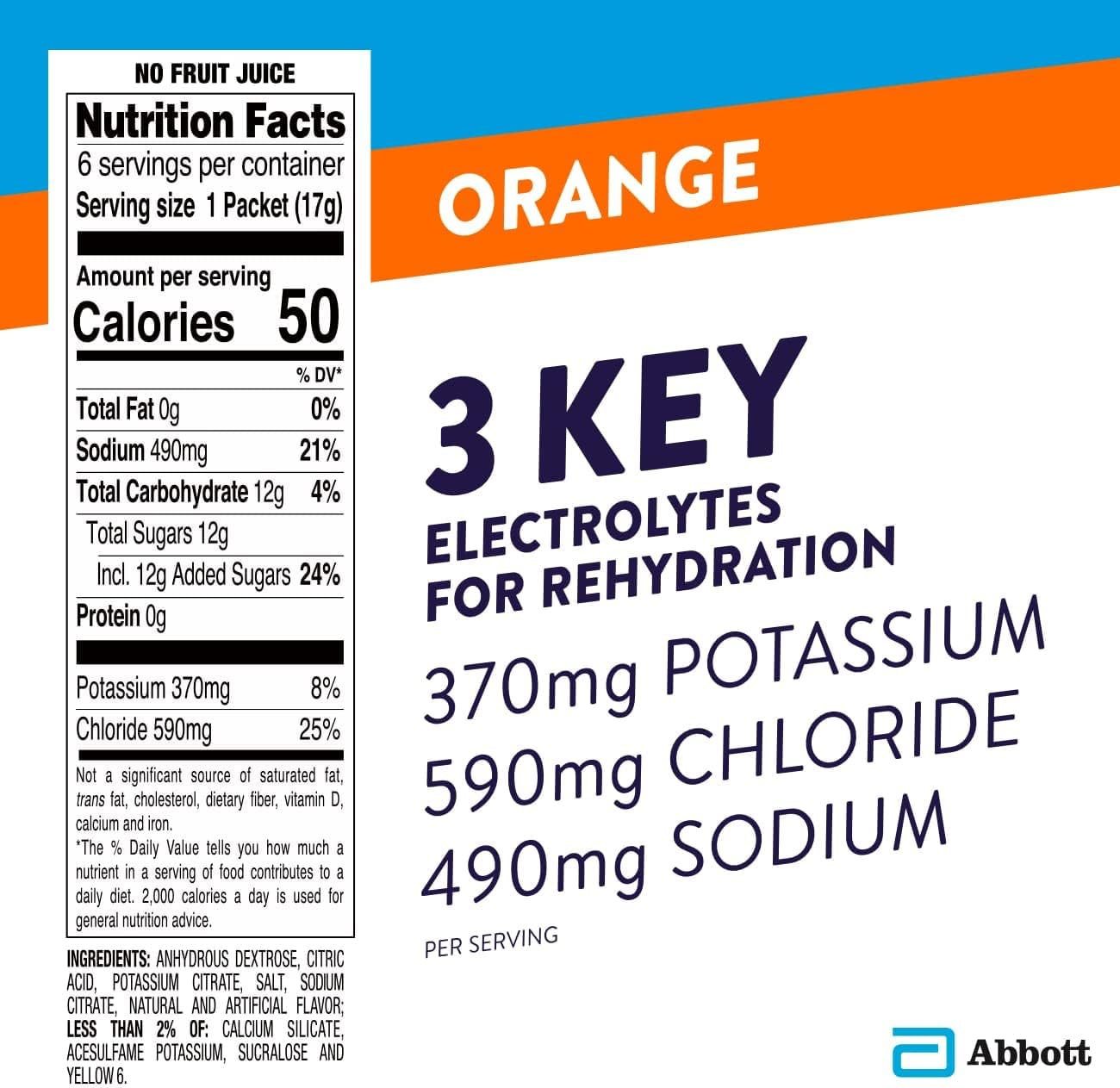 Pedialyte Electrolyte Powder, Electrolyte Drink, Orange, Powder Sticks, 0.6 Oz (Pack of 6) image number 2
