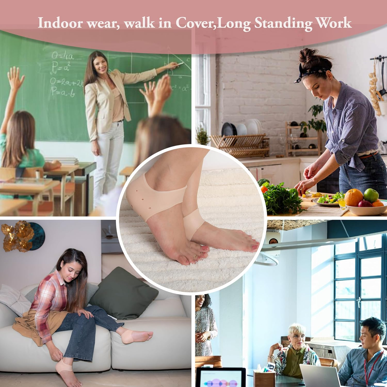 Wonder Care Pair of 1 Silicone Heels Protectors for Moisturizing Heels, Cracked Heel Protection, Relief Blister, Heel Spurs, and Plantar Fascitis Wrap| Heel Gel Socks| Stretchable| Unisex, Beige image number 2