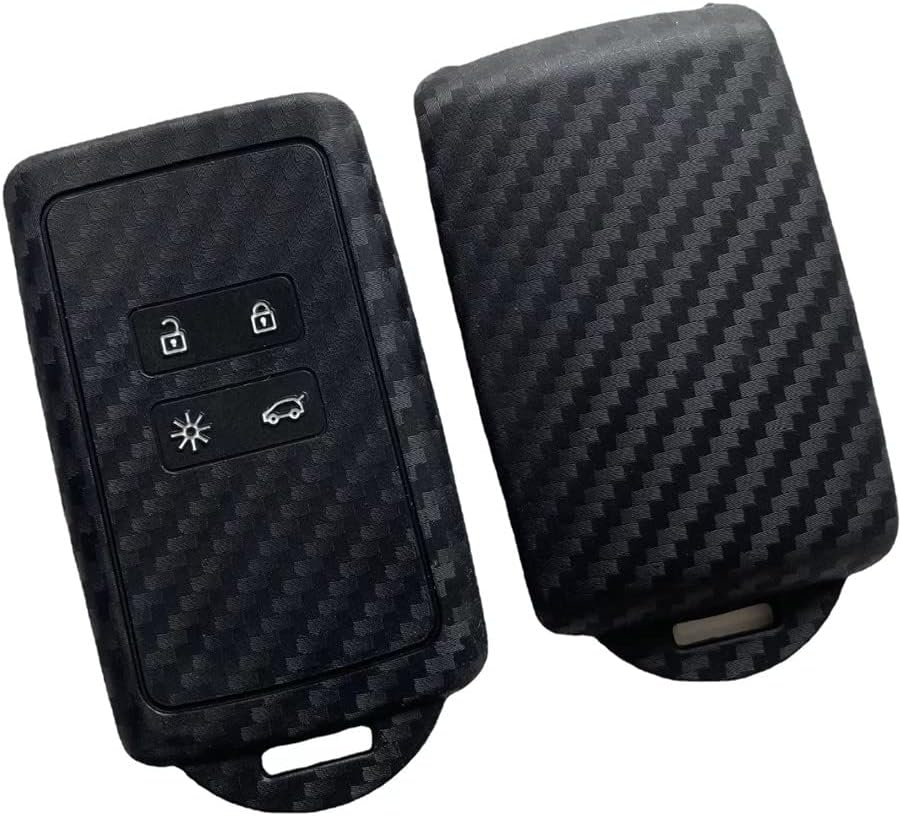 Silicone Car Key Cover Case Carbon Fiber Pattern Compatible with Renault Captur Megane Talisman Espace Clio Zoe Koleos Scenic 4 Arkana Key Shell Accessories (A)