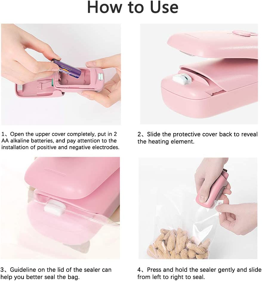 Mini Portable Bag Sealer, Handheld Heat Sealer, 2 in 1 Kitchen Sealing Household Machine and Cutter, Bag Resealer Heat Seal for Chip Bags, Plastic Food Storage Bags, Snack & Cereal Bags (Pink) image number 3