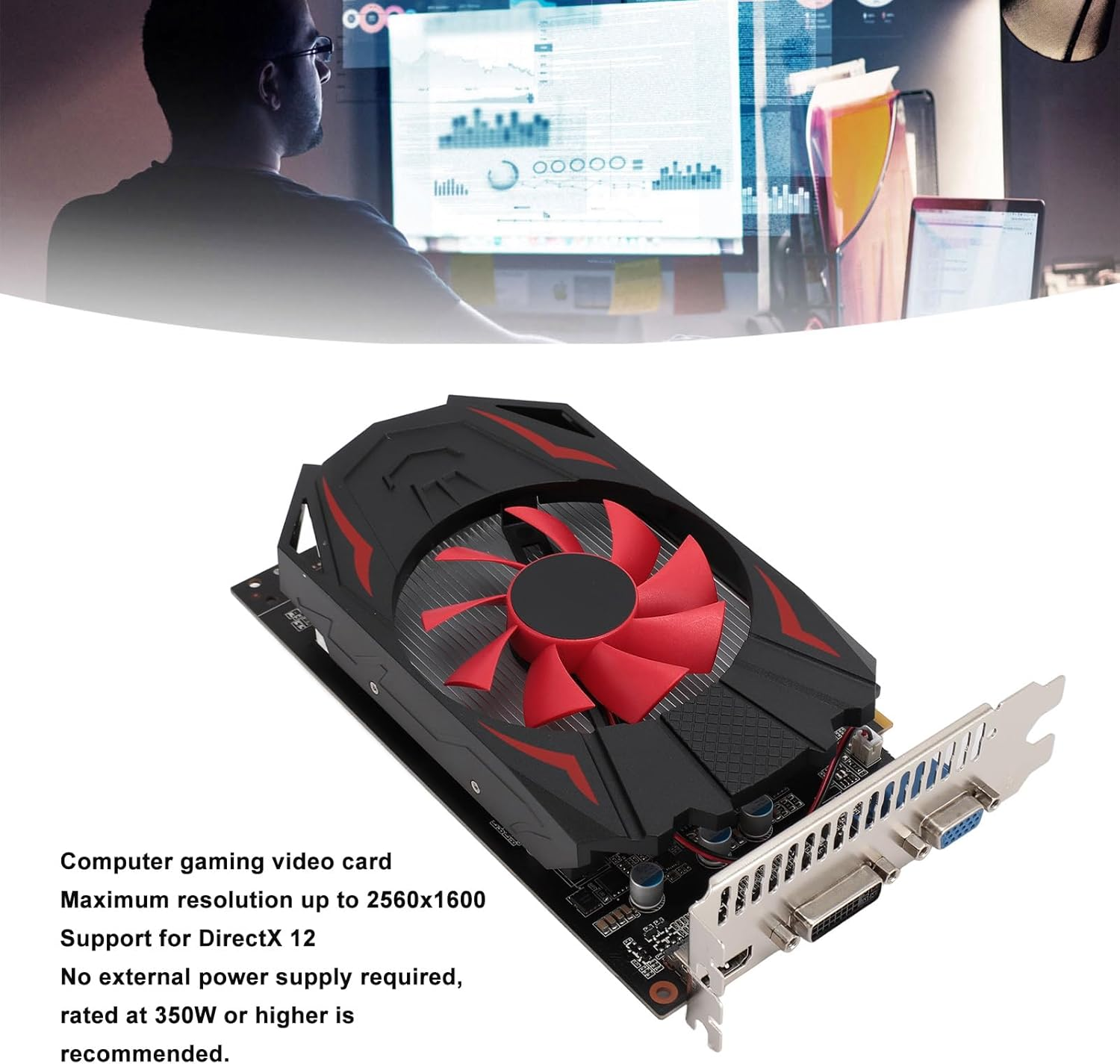 GTX1050 2GB DDR5 Gaming Graphics Card, 128Bit 5000MHZ Core Frequency, 2560X1600 Resolution, Support for Directx 12, PCI Express 2.0 16X Slot, Cooling Module