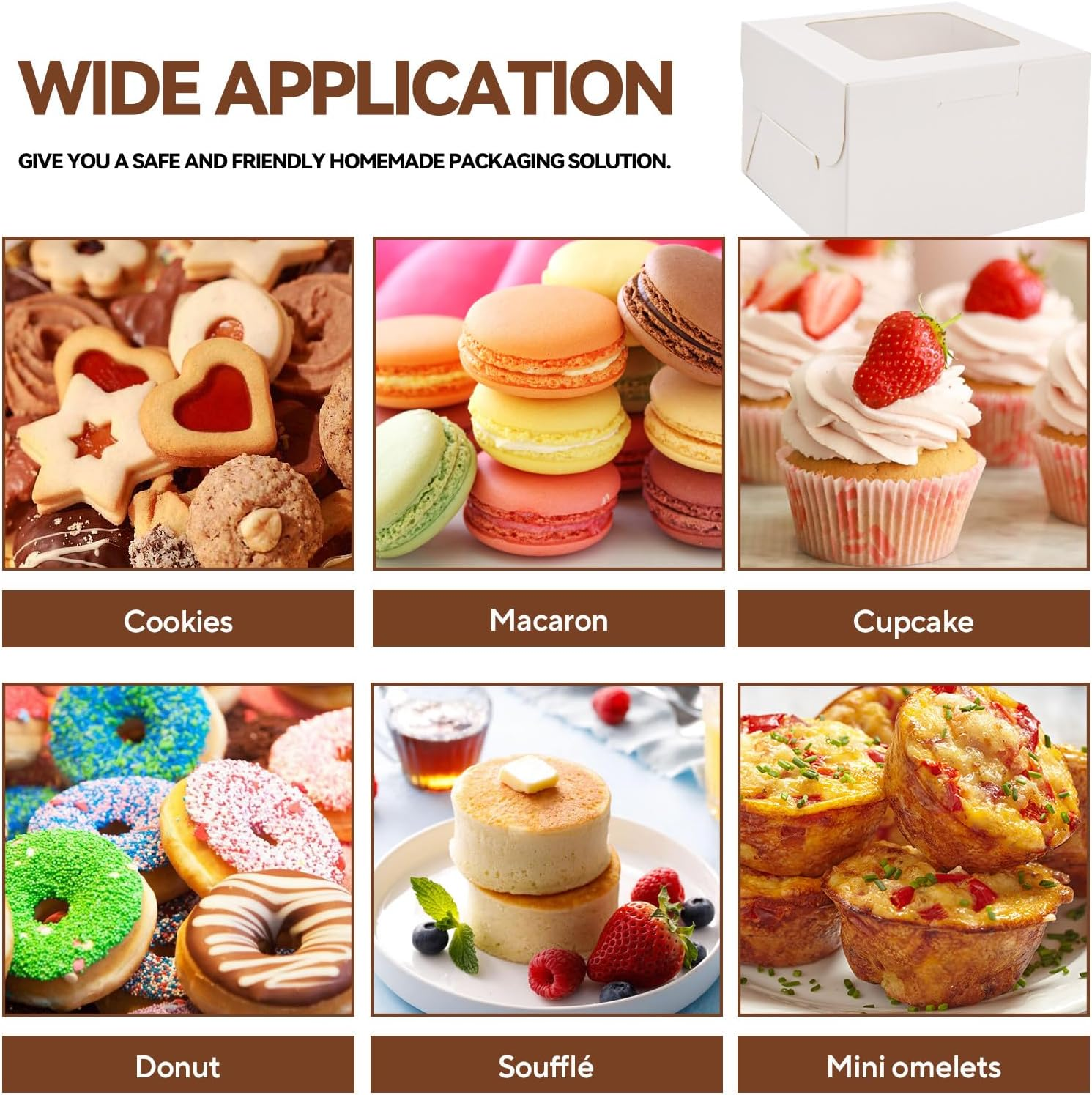 50Pcs White Bakery Boxes with Baking Paper for Convenient Wrapping, 4X4X2.5Inches, Sturdy & Adorable Pastry Gift Box with Window for Mini Desserts, Small Treats, Cookies and Party Favor Box. image number 4