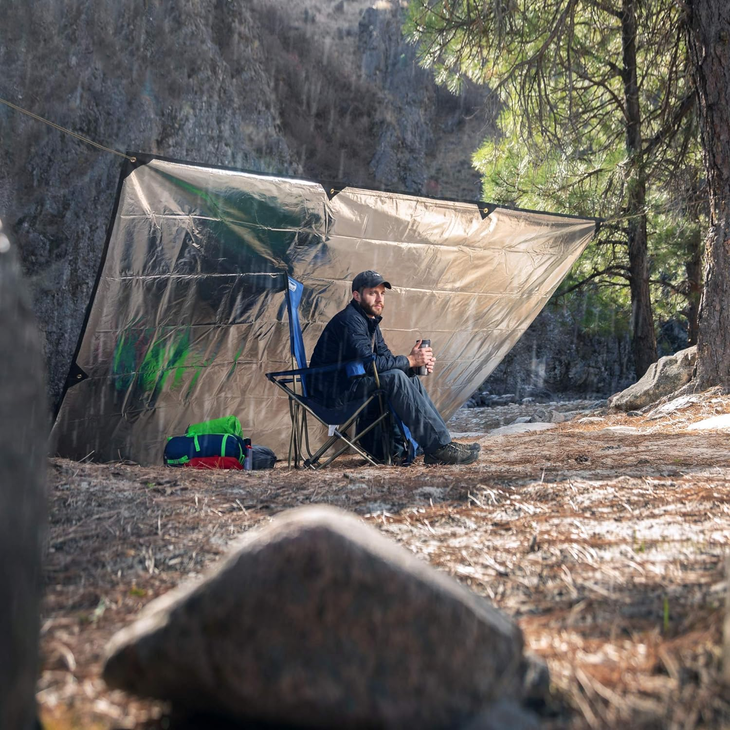 Arcturus Extra-Large Survival Blanket &ndash; Heavy-Duty Thermal Reflective Tarp - 9.5Ft X 12Ft. All-Weather, Reusable Emergency Blanket for Car or Camping (Olive Green) - Camo image number 7