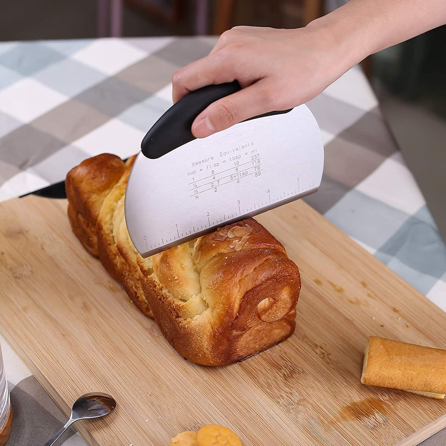 Dough Scraper and Cutter,Premium Stainless Steel Bench Scraper with 2 PCS Flexible Bowl Scraper,Pastry Cutter with Scale,Versatile Kitchen Scraper Set for Pastry Bread Pizza Cake