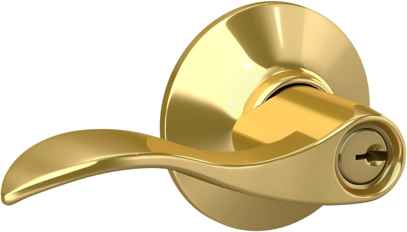 Schlage F51A FLA 605 Flair Keyed Entry Lever, Bright Brass