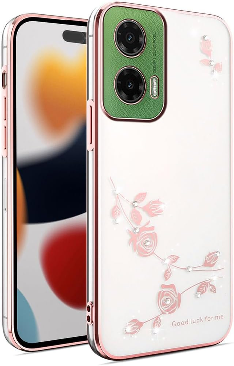 SEAHAI Case for Motorola Moto G35 5G, Cute Floral Flower Pattern Clear Girls Case Fashion Slim Soft Silicone TPU Bumper Ultra Thin Transparent Shockproof Cover - Pink image number 2