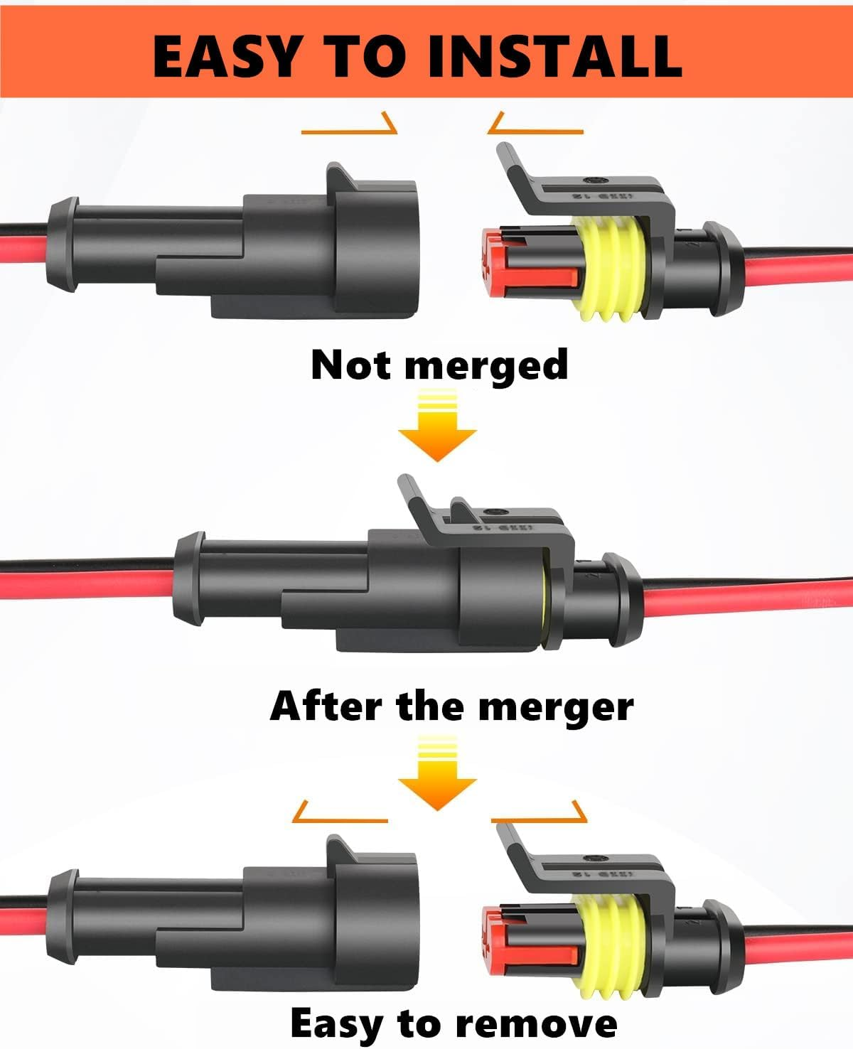 10 Pack 2 Pin Wire Connector,Male and Female Waterproof Connector, Waterproof Wire, Universal for Car Truck, Boat and Other Wire Connection image number 2
