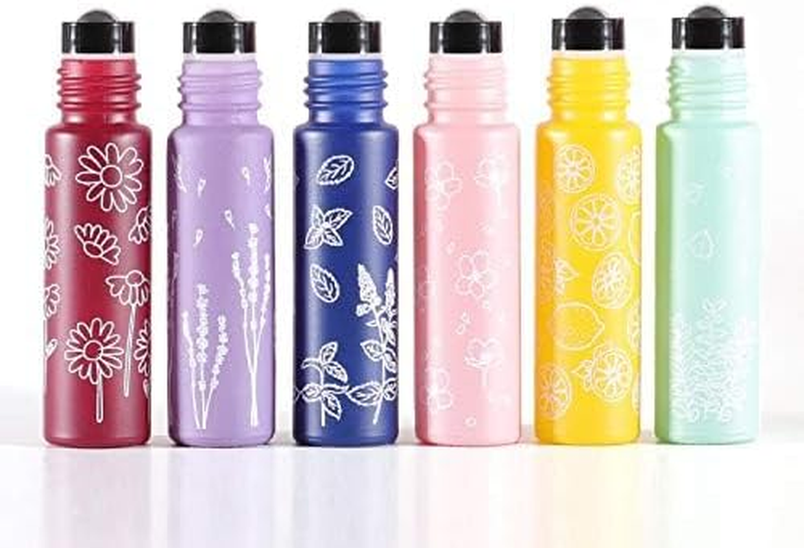 Fokmuaex 6Pcs Printed Roller Bottles for Essential Oils - Portable Refillable Containers for Perfume, Aromatherapy & Travel Use image number 5