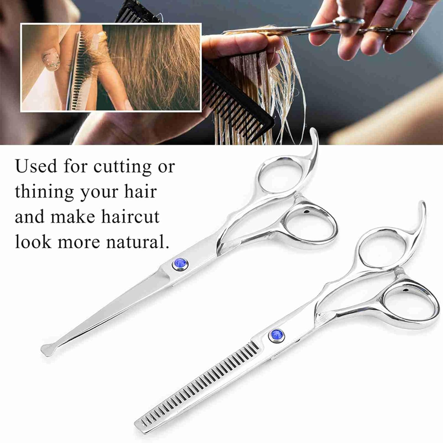 Watris Veiyi Pack of 2 Hair Cutting Scissors, Hairdressing Scissors, Stainless Steel Hair Scissors for Cutting or Thinning Hair image number 1