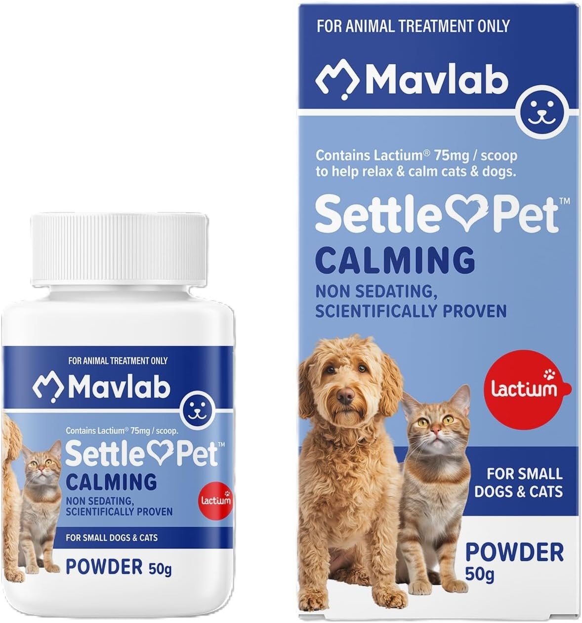 Mavlab Settlepet 75Mg Powder for Cats and Dogs 50G, Natural Calming Supplement to Relieve Stress and Anxiety, Supports Relaxation and Promotes Calm Behaviour in Pets