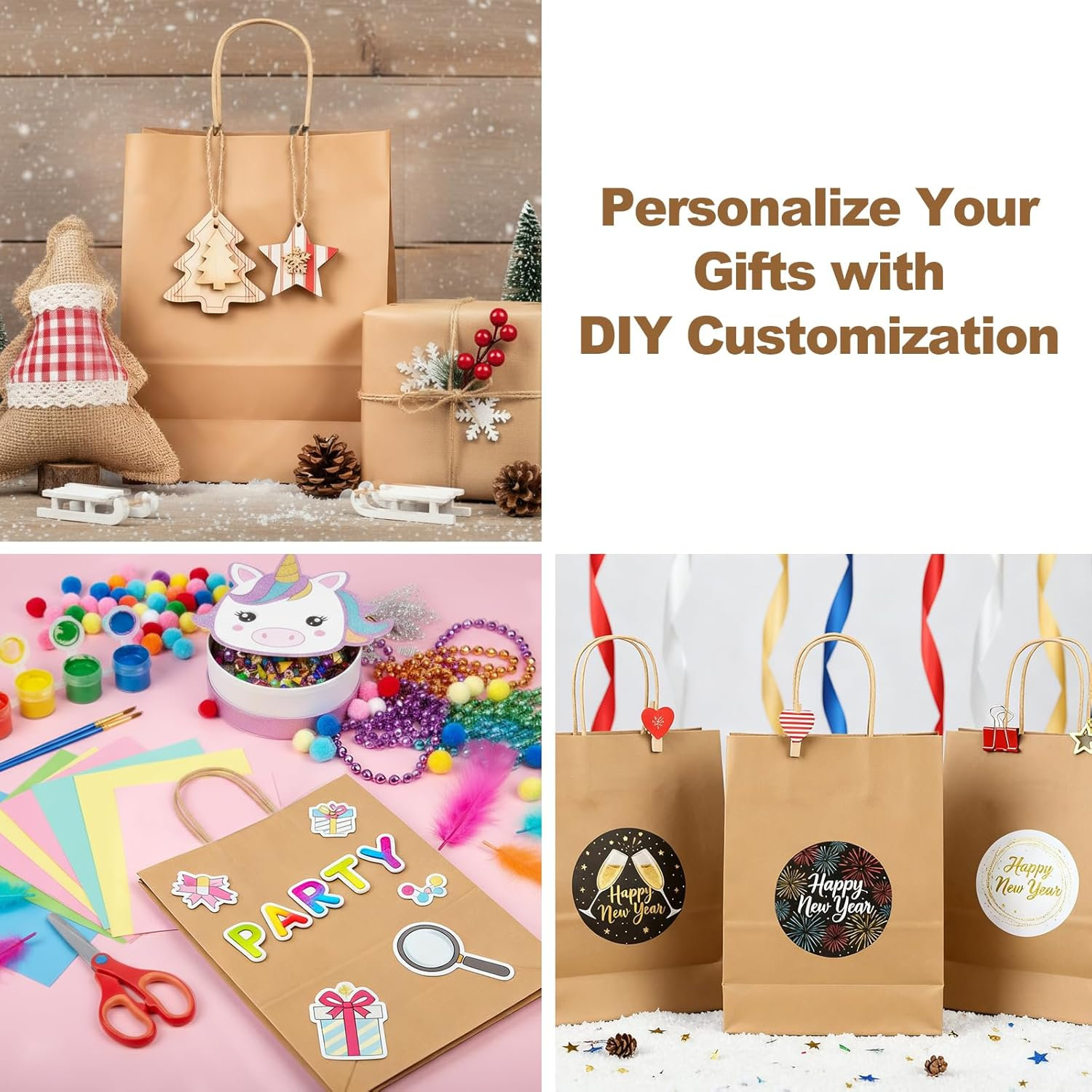 CORORIO 50 Pack Brown Kraft Paper Gift Bags with Handles,21X11X27 CM Small Bags Kraft Paper Bags for Thank You'S Day Shopping Birthday Grocery Retail Business Party