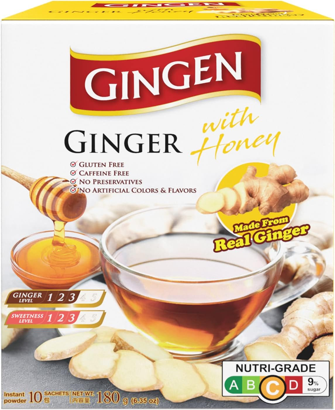 Gingen Instant Ginger Tea with Honey 18 G (Pack of 10 Sachets) image number 1