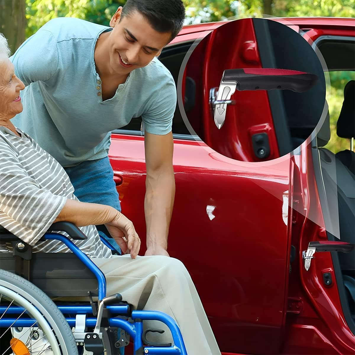 Car Handle, Car Door Assist Support Handle for Elderly and Handicapped, Multifunction Window Breaker Emergency Tool, Car Support Mobility Aid Grab Bar Handle for Seniors (Red) image number 4