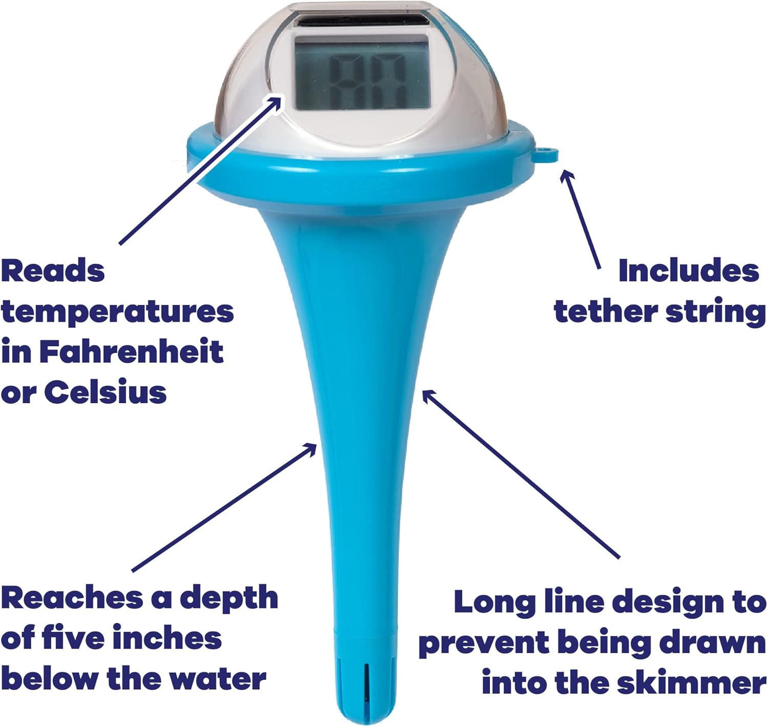 GAME 14030-BB Solar Digital Pool & Spa Floating Thermometer, Solar Powered, Fahrenheit & Celsius, Double-Sided Display, LCD Screen, Light Blue image number 6