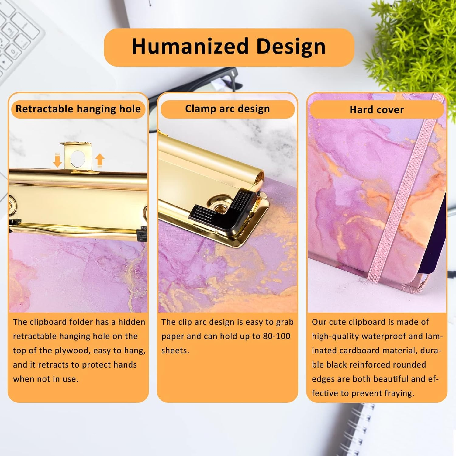 Foldable Storage Clipboard Folio, Spiral Clipboard Folder with 2 Notepad & 6 Dividers, 12 Pockets, Elastic Band, Pen Loop, Clipboard Folder Great for School Office, Letter Size (11" X 8.5"), Marble