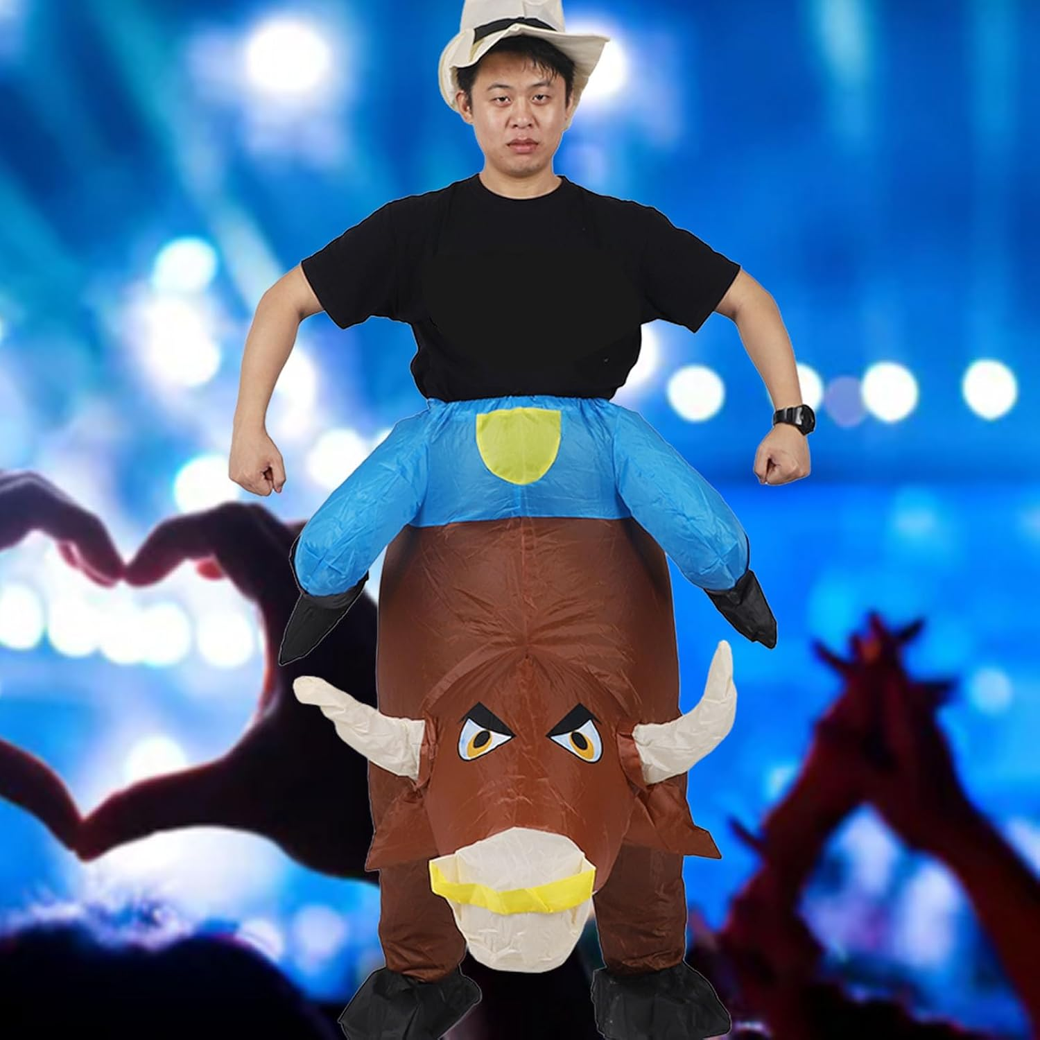 Inflatable Bull Costume, Bull Riding, Battery Operated, Animal Cosplay Costume, Halloween Cosplay Costume, Universal Size, Elastic Bands, Blow up Ride on Cowboy Fancy Dress image number 3