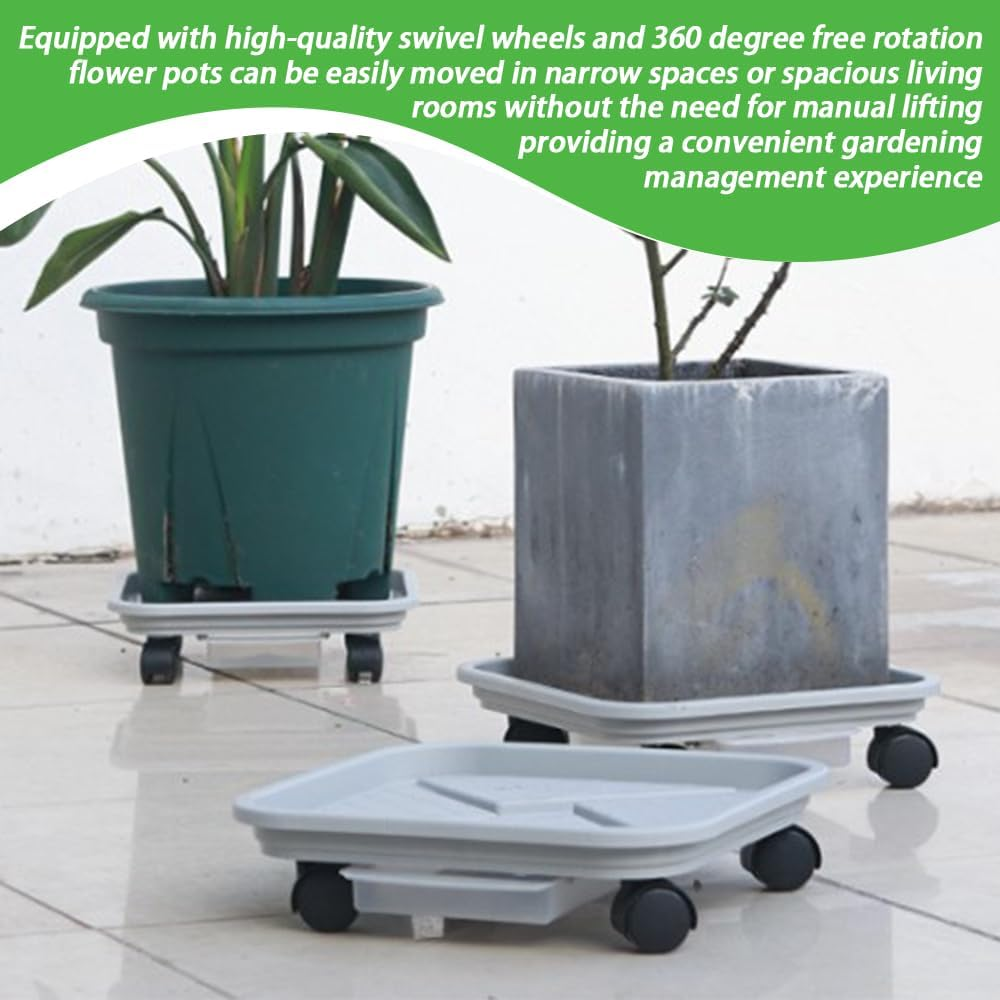 3 Packs Plant Caddy with 4 Wheels and Drainage Tray, Garden Rolling Plant Stand with Wheels, Plant Pallet Dolly for Heavy Duty Planter, Loading Capacity 20 KG (Square) image number 4