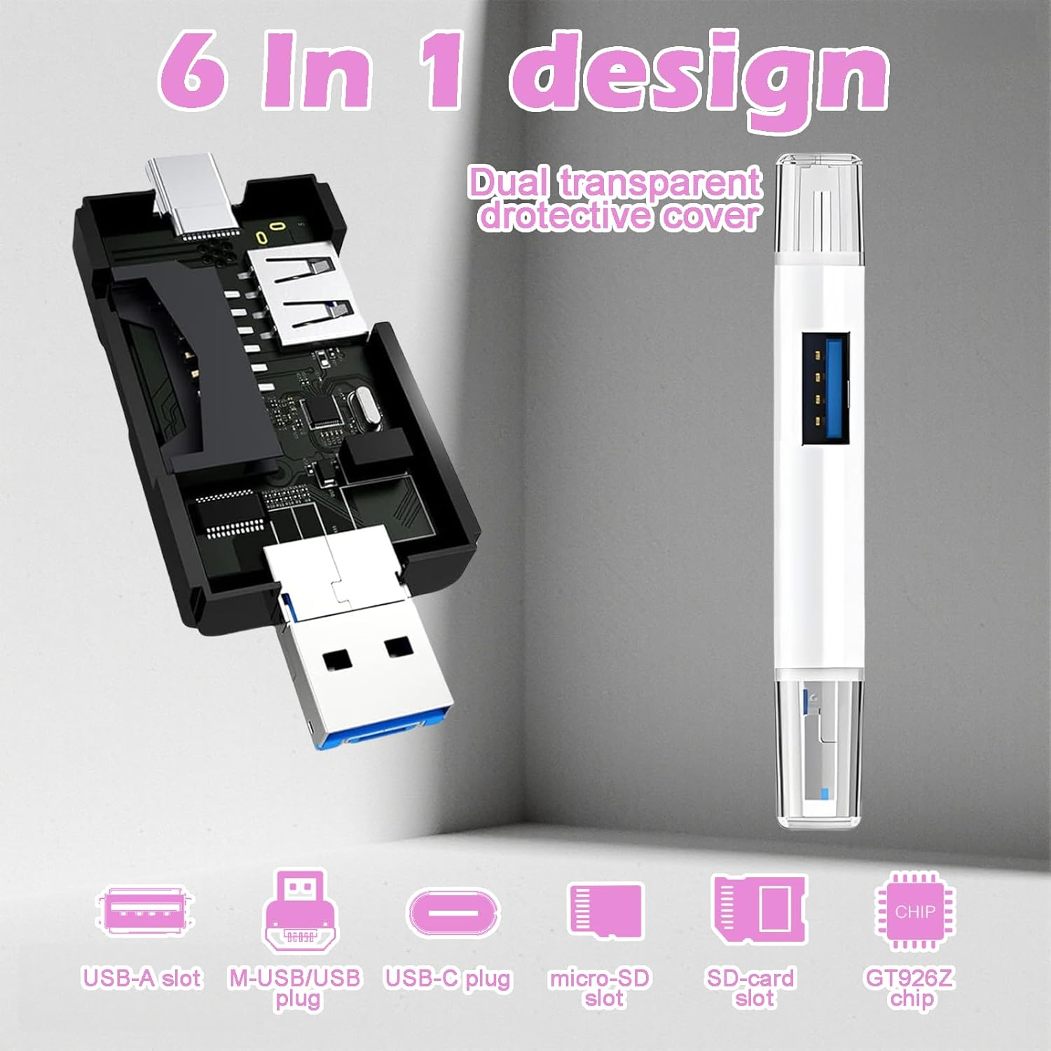 Hrenvaxil 6-In-1 SD Card Reader USB C, Compatible with Lightning for Iphone, Mac, Macbook, Android Phone, PC, Laptop, Computer, Type C OTG Card Adaptor for Micro SD/SDHC/SDXC image number 1