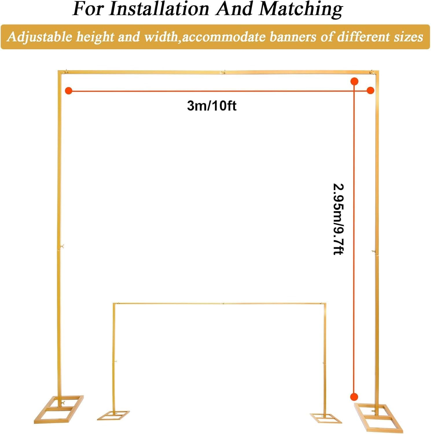 10FT Wedding Arch Metal Backdrop Stand with Adjustable Square Backdrop Stand for Flowers, Balloons, and Party Decoration (Gold, 3X3 Meters) image number 2