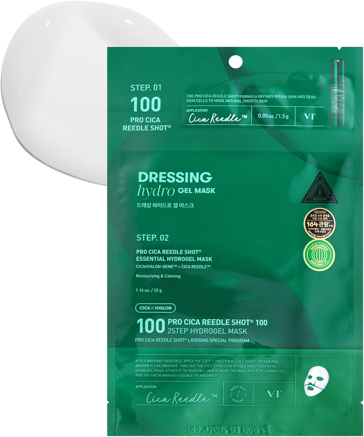 VT COSMETICS Hydrop Reedle Shot 100Hl 2-Step Hydrogel Mask, Intensive Hydrating, Exosome Hyaluronic Acid Face Mask, Dewy & Glass Skin, Overnight Melting Mask, Korean Facial Mask, 34.5G