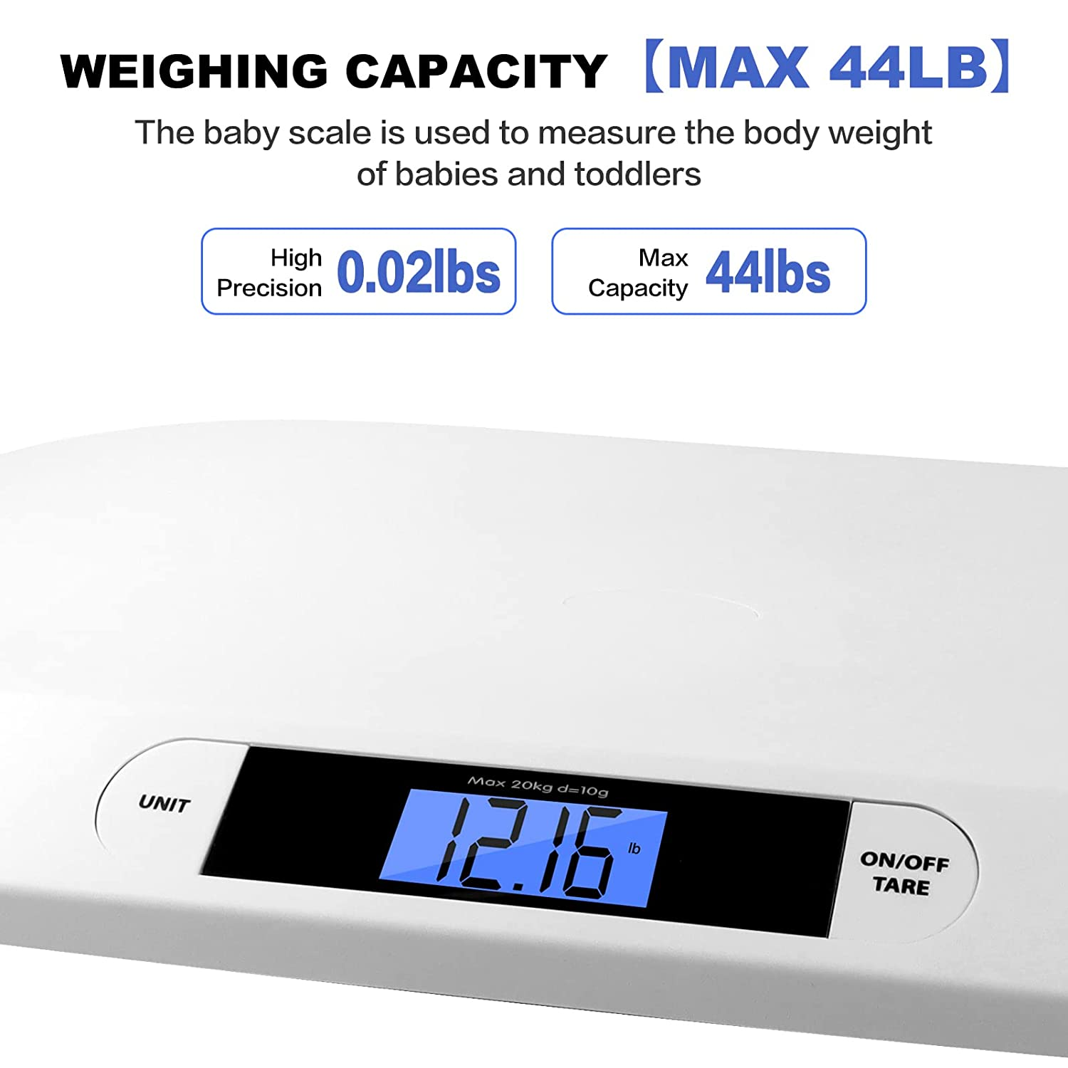 Digital Baby Scale, Infant Scale for Weighing in Pounds, Ounces, or Kilograms up to 44 Lbs, Newborn Baby Scale with Hold Function, Pet Scale for Cats and Dogs