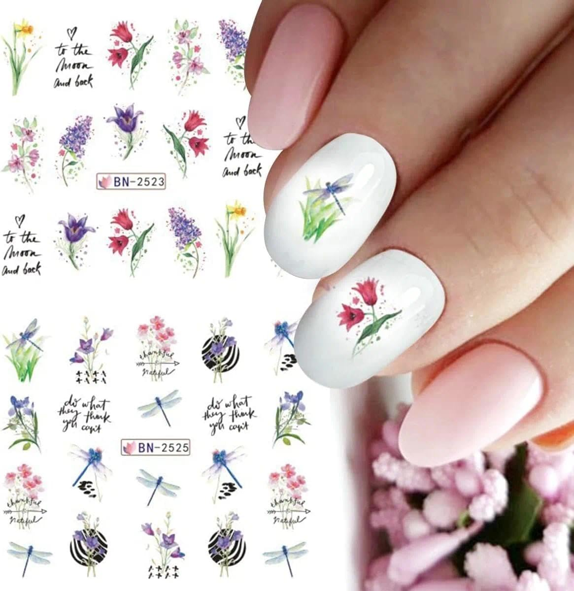 Water Transfer Nail Decals for Nail Art, Floral Flower and Butterfly Stickers for DIY Manicure - 12 Sheets with Vibrant Spring Designs - Ermaoo image number 3